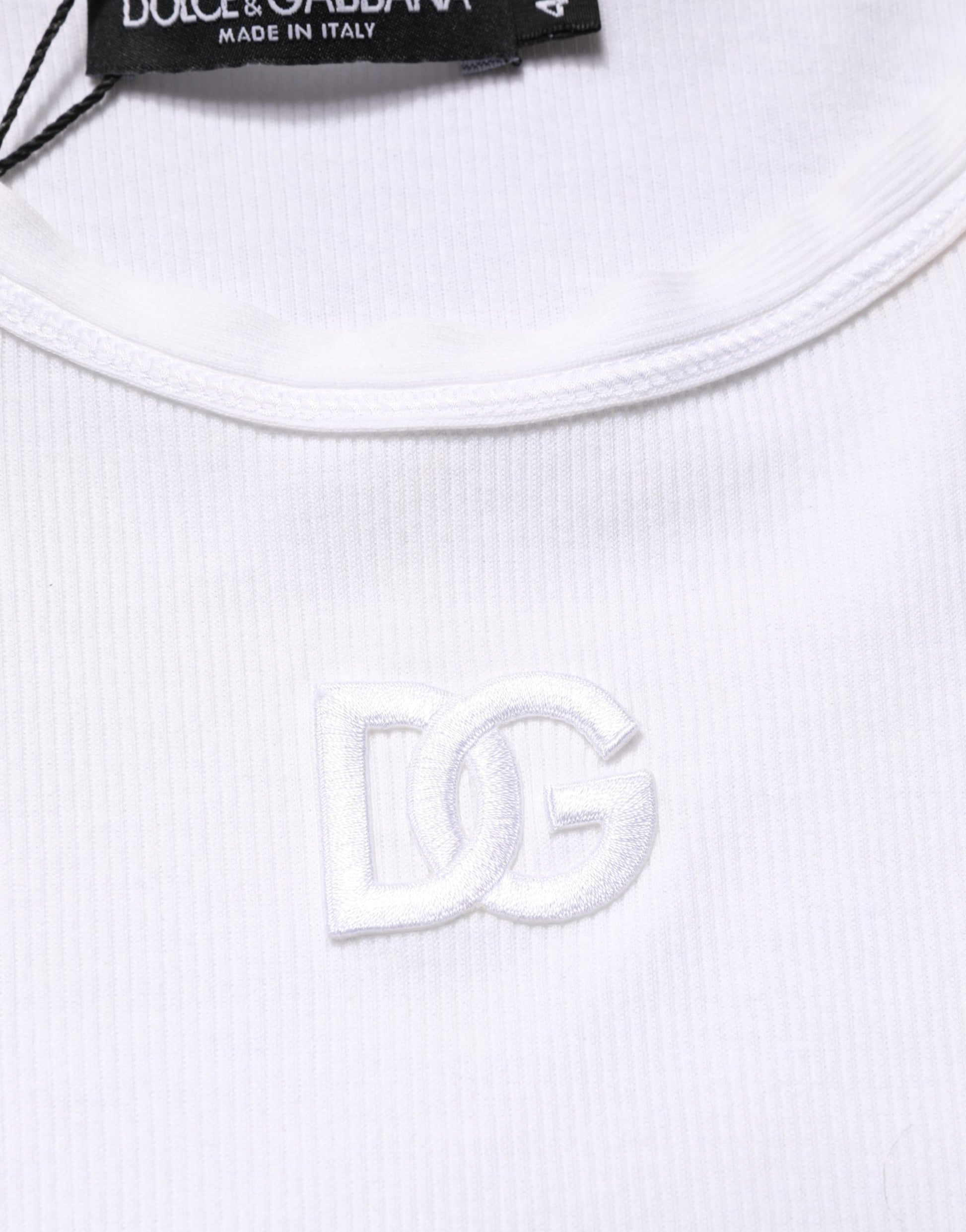 White Ribbed Cotton Sleeveless Tank  T-shirt
