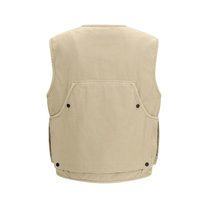 Beige Cotton Sleeveless Jacket