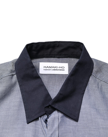 Dark Blue Cotton Long Sleeves Collared Dress Formal Shirt