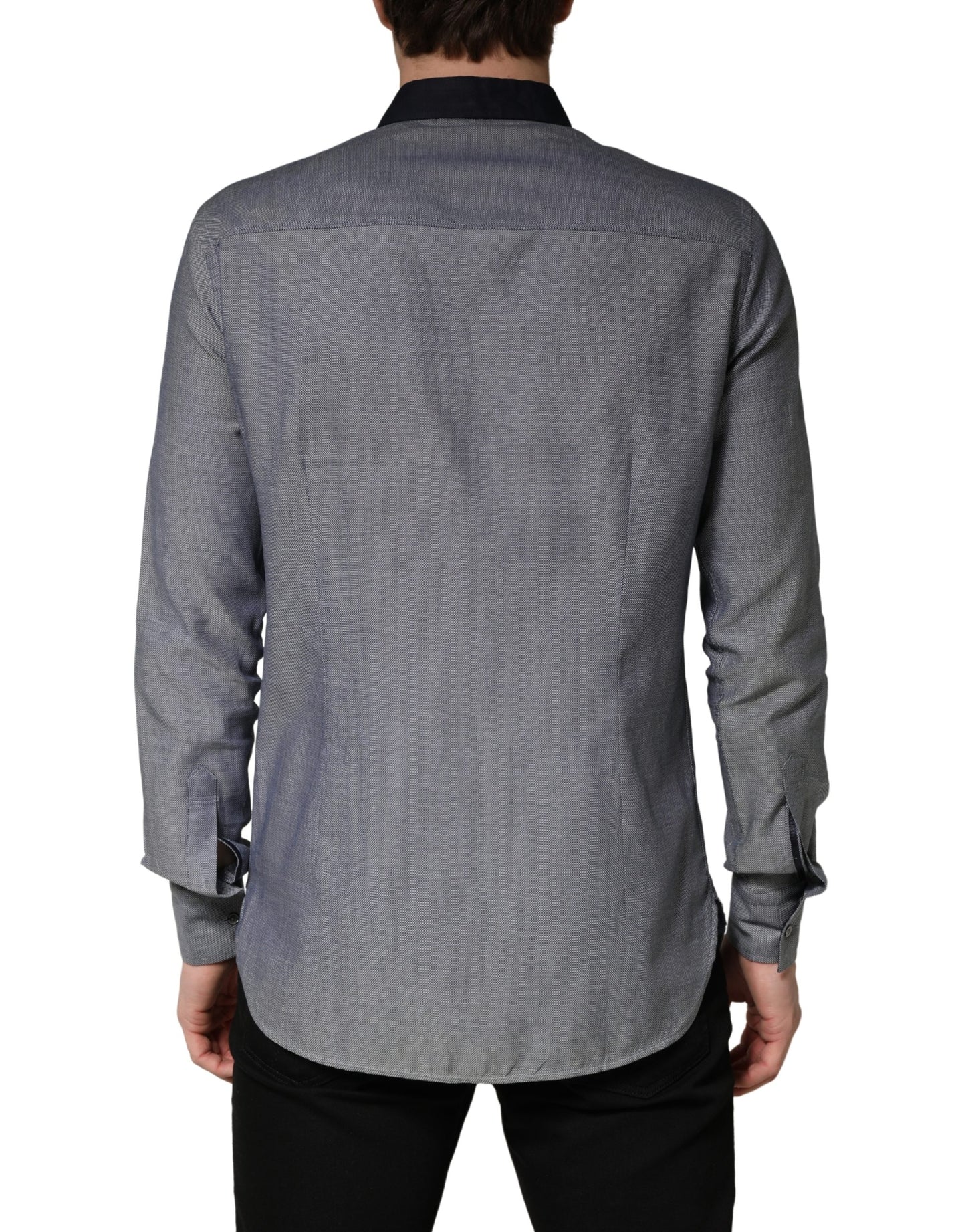 Dark Blue Cotton Long Sleeves Collared Dress Formal Shirt
