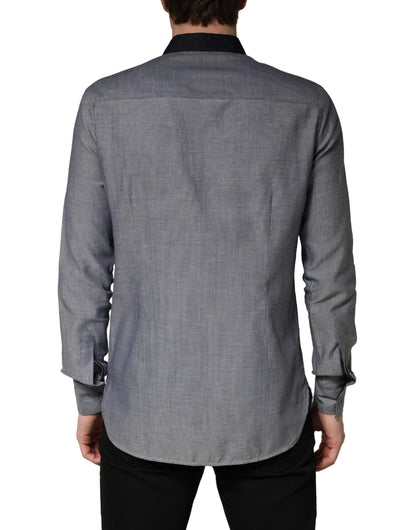 Dark Blue Cotton Long Sleeves Collared Dress Formal Shirt