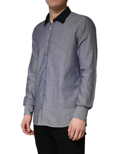 Dark Blue Cotton Long Sleeves Collared Dress Formal Shirt