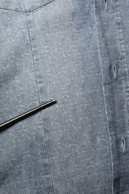 DarkBlue Long Sleeve Collared Denim Shirt