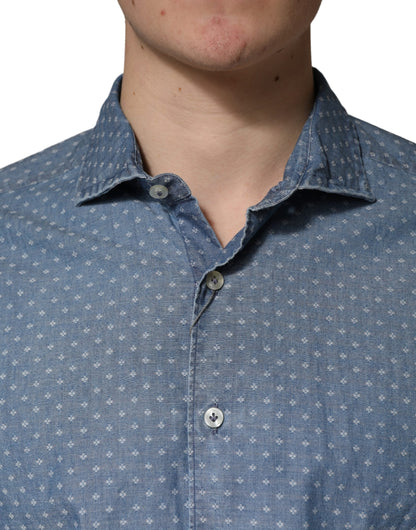 Blue Long Sleeve Collared Casual Shirt