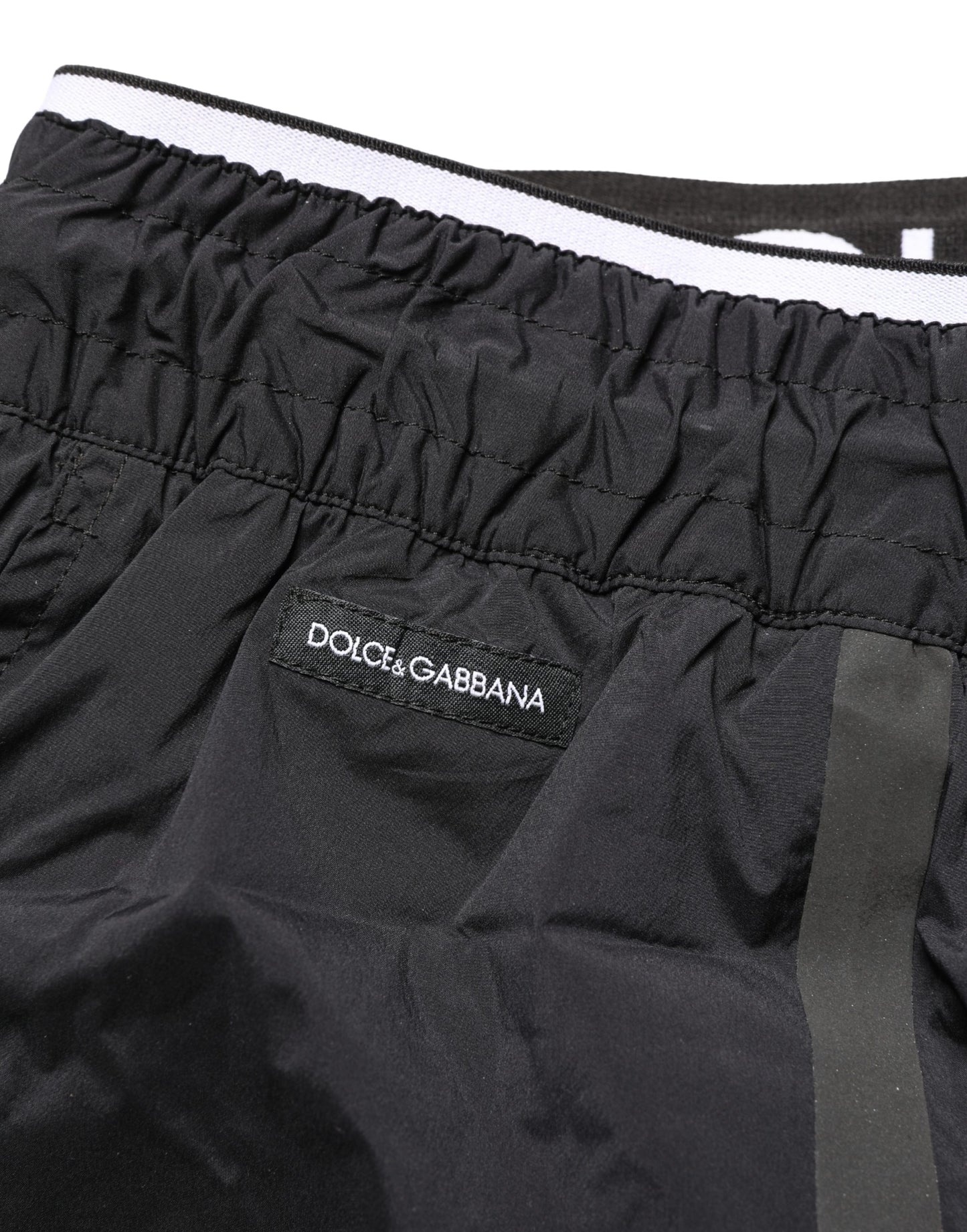 Black Nylon Elastic Waist Swim Shorts Swimwear