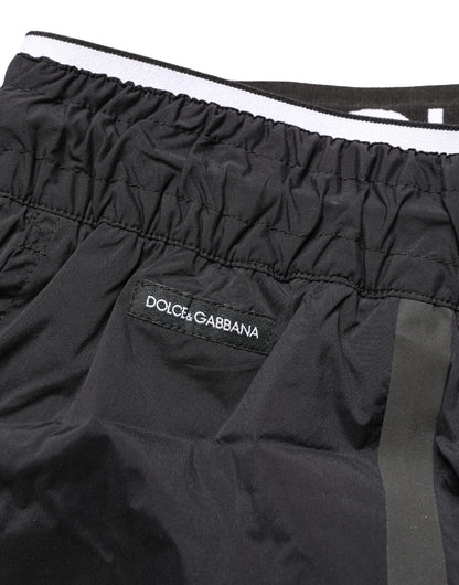 Black Nylon Elastic Waist Swim Shorts Swimwear