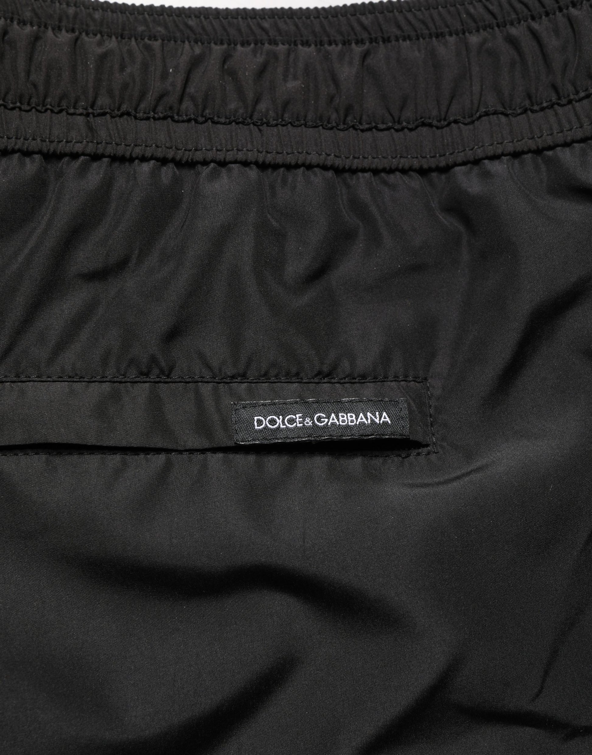 Black Polyester Elastic Waist Shorts Swimwear