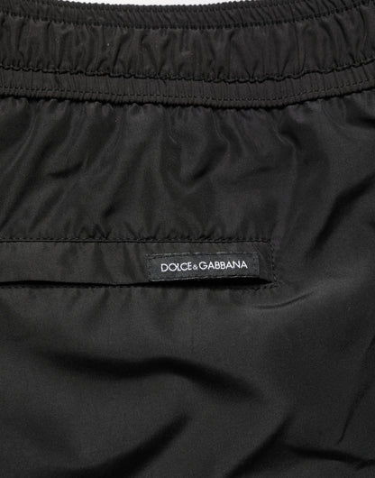 Black Polyester Elastic Waist Shorts Swimwear