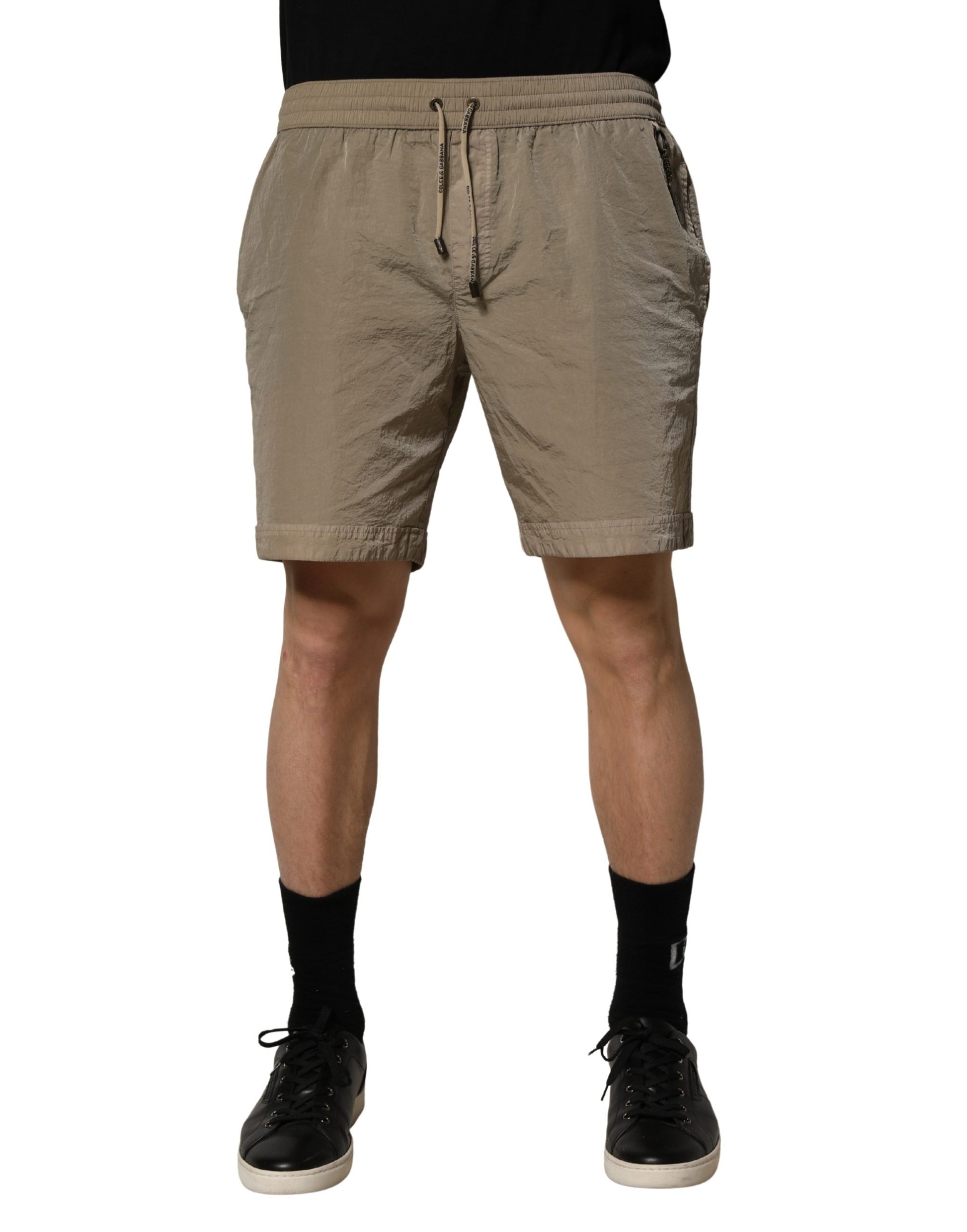 Brown Nylon Drawstring Swim Shorts Swimwear