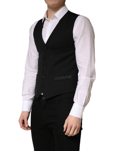 Black Wool Single Breasted Men Waistcoat Vest