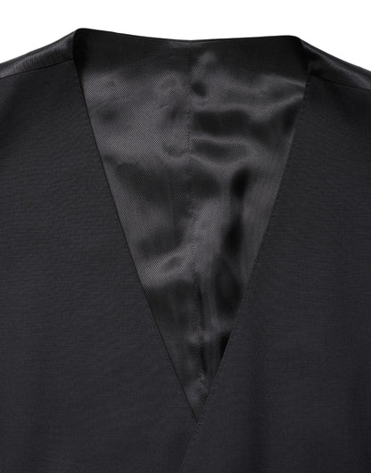 Black Wool Single Breasted Waistcoat Vest