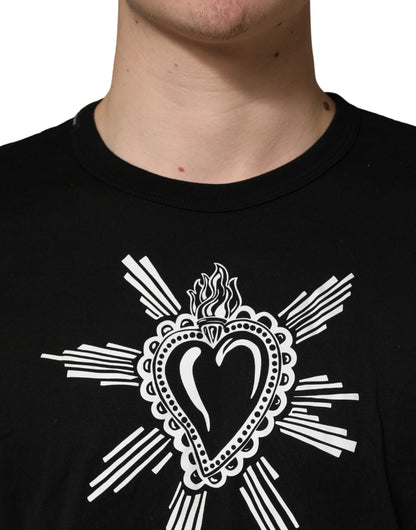 Black Cotton Sacred Heart Crew Neck T-shirt