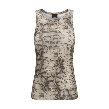 Beige Cotton Sleeveles T-Shirt