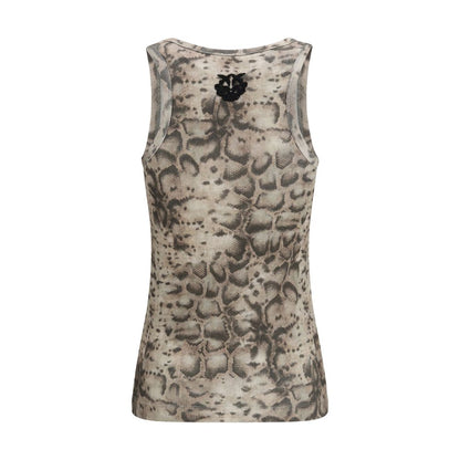 Beige Cotton Sleeveles T-Shirt