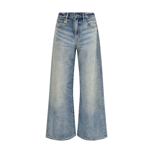 Blue Cotton High-Waisted Jean