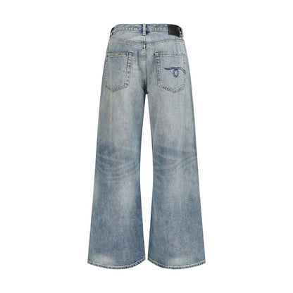 Blue Cotton High-Waisted Jean