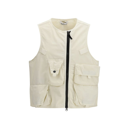 Beige Cotton Sleveless Jacket