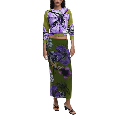 Bicolor Polyester Long Skirt