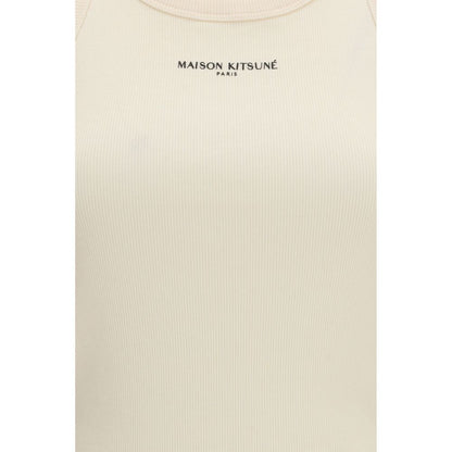 Beige Cotton Sleeveles T-Shirt