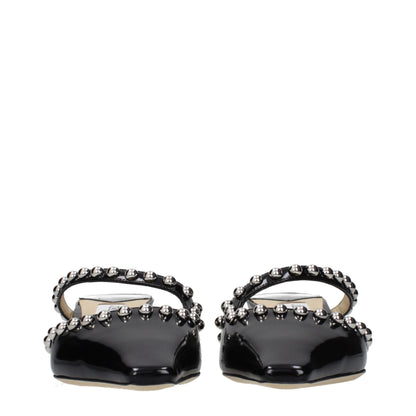Black Leather Flat Sandals