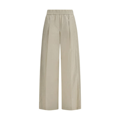 Beige Cotton Casual Pants