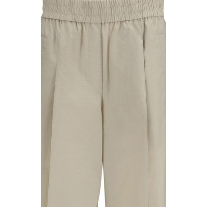 Beige Cotton Casual Pants