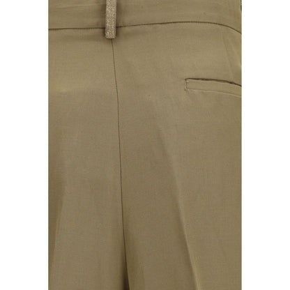 Beige Viscose Cropped Pants