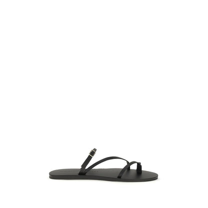 Black Calf Leather Bos Taurus Flat Sandals