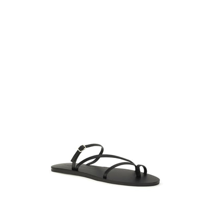 Black Calf Leather Bos Taurus Flat Sandals