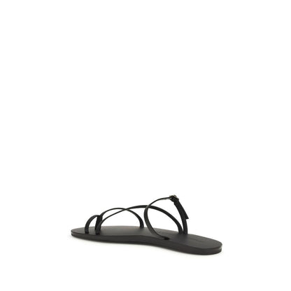 Black Calf Leather Bos Taurus Flat Sandals