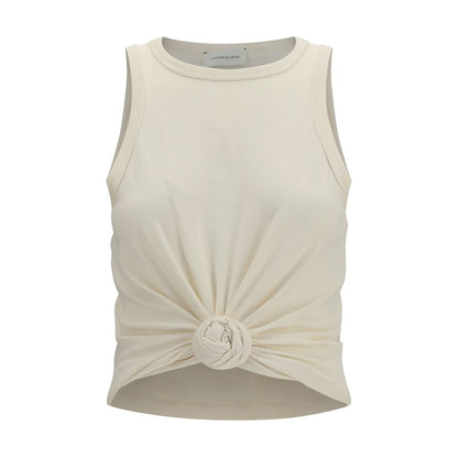 Beige Cotton Sleeveles T-Shirt