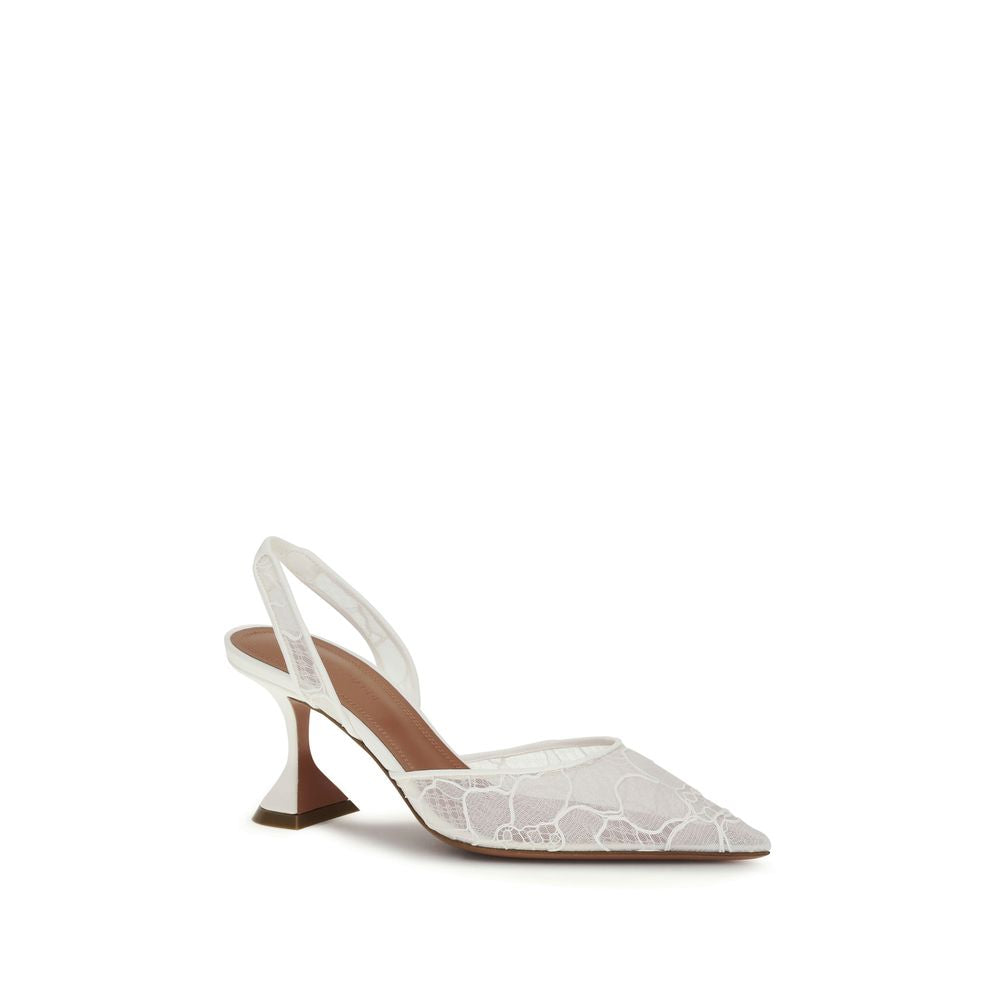 White Fabric Mid Heel Pumps