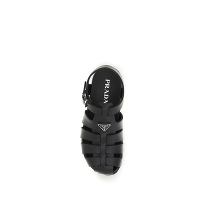 Black Calf Leather Bos Taurus Flat Sandals