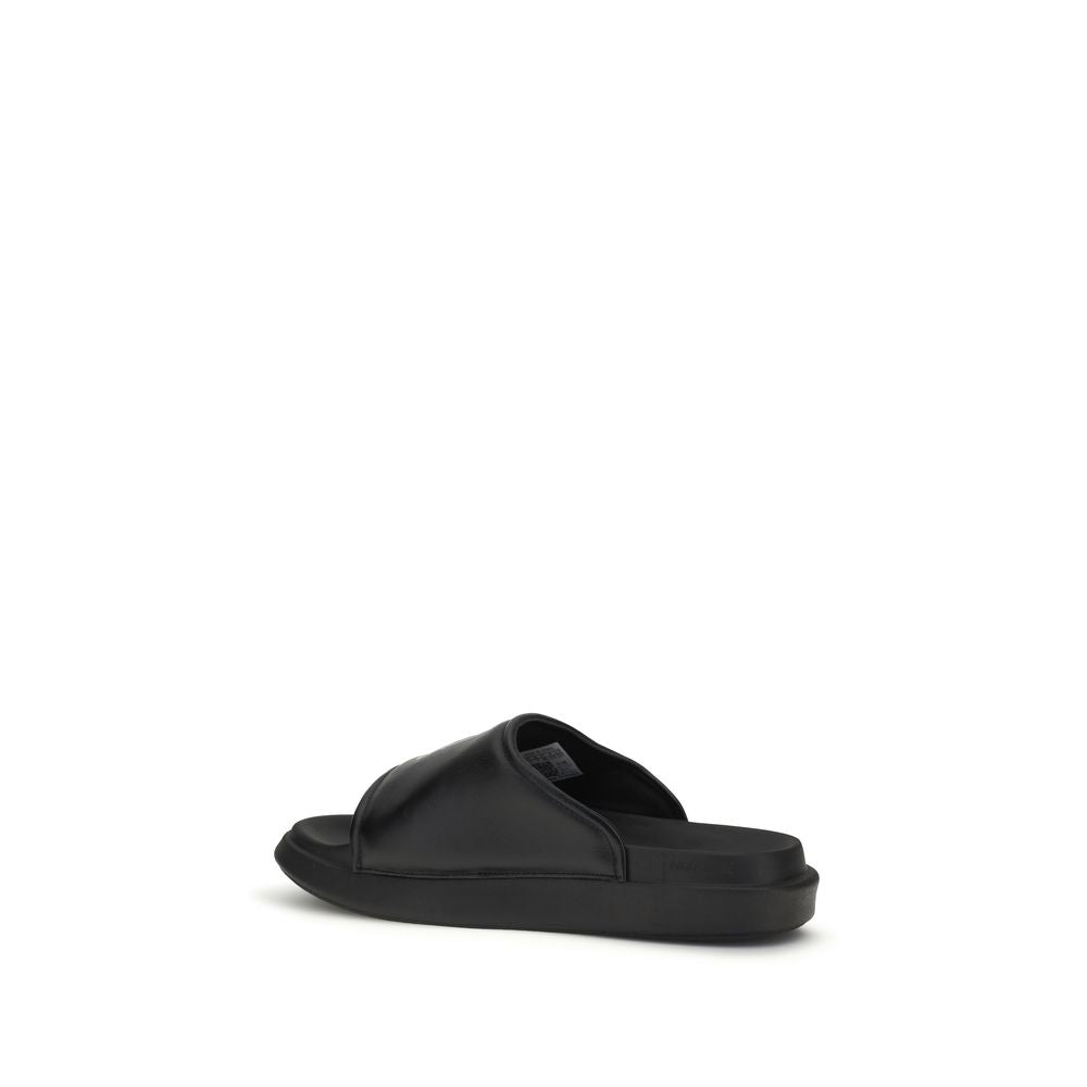 Black Calf Leather Bos Taurus Flat Sandals
