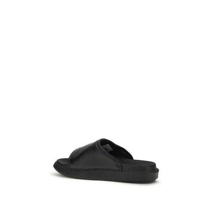 Black Calf Leather Bos Taurus Flat Sandals