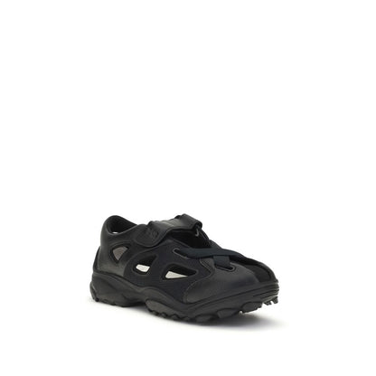 Black Calf Leather Bos Taurus Flat Sandals