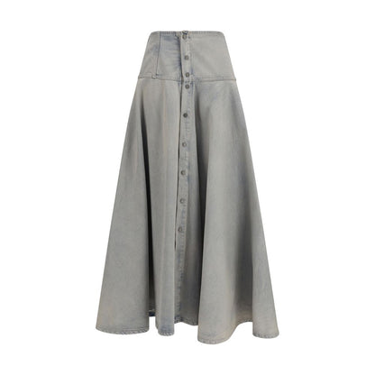 Blue Cotton Midi Skirt
