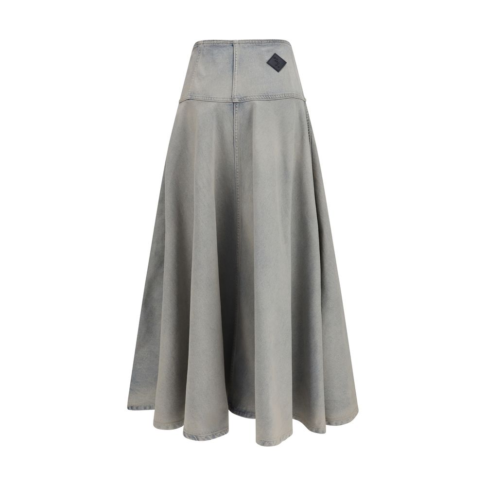Blue Cotton Midi Skirt