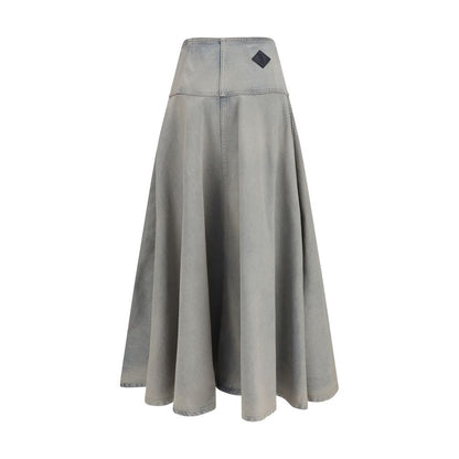 Blue Cotton Midi Skirt