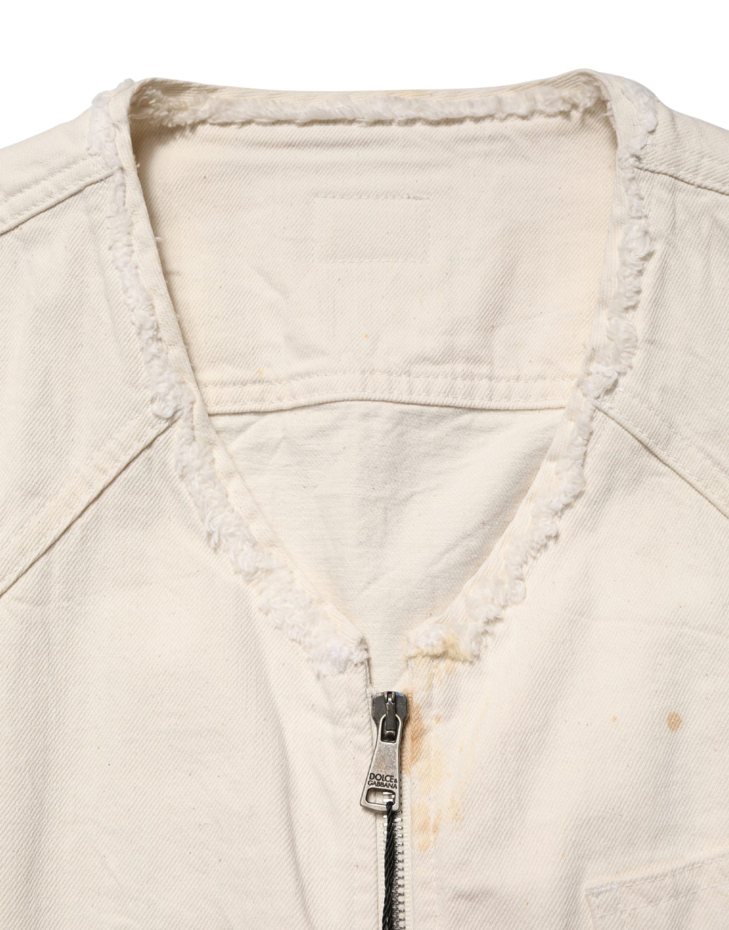 Off White Cotton FullZip Denim Blouson Jacket