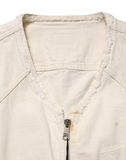 Off White Cotton FullZip Denim Blouson Jacket