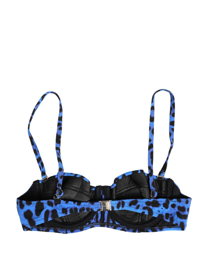 Blue Leopard Print Padded Balconnet Bra Underwear