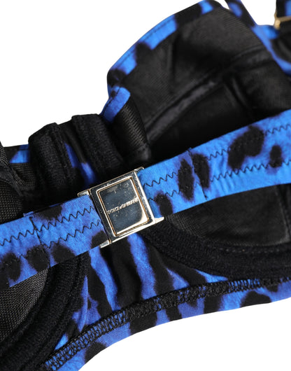 Blue Leopard Print Padded Balconnet Bra Underwear
