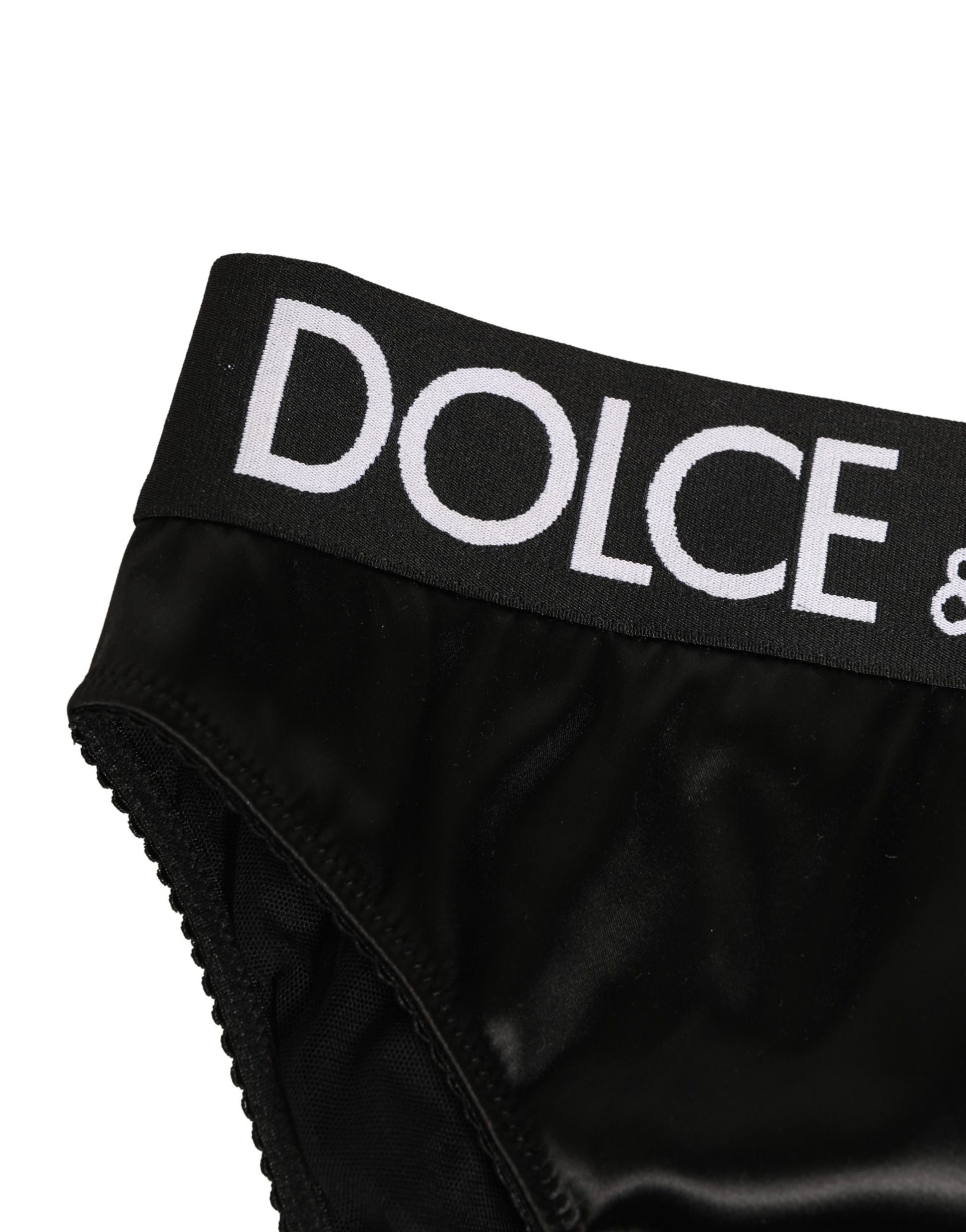 Black Satin High-Waist Brief Logo Women Underwear