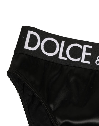 Black Satin High-Waist Brief Logo Women Underwear