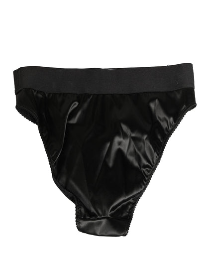 Black Satin High-Waist Brief Logo Women Underwear
