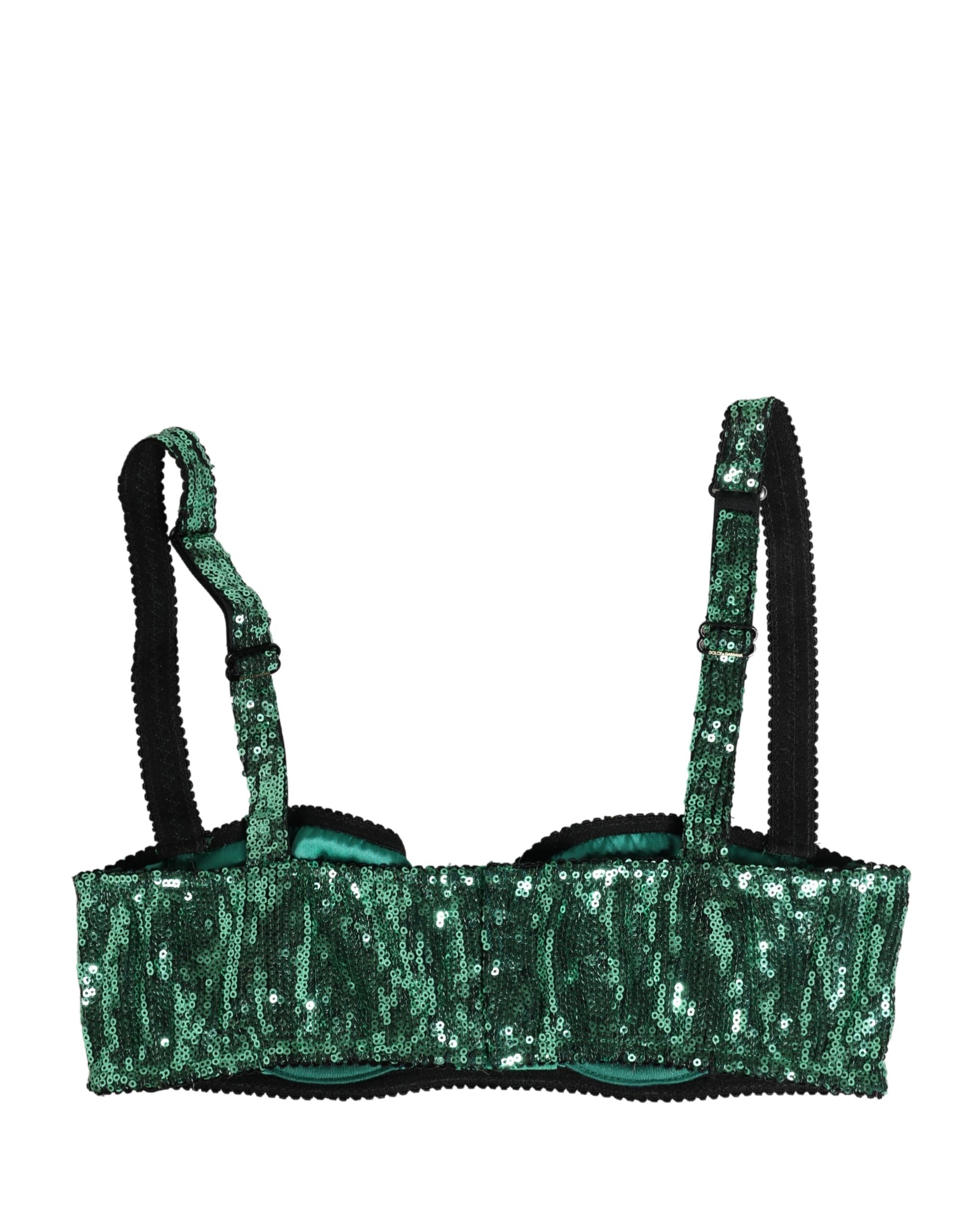 Green Sequined Nyon Balconnet Bra Underwear