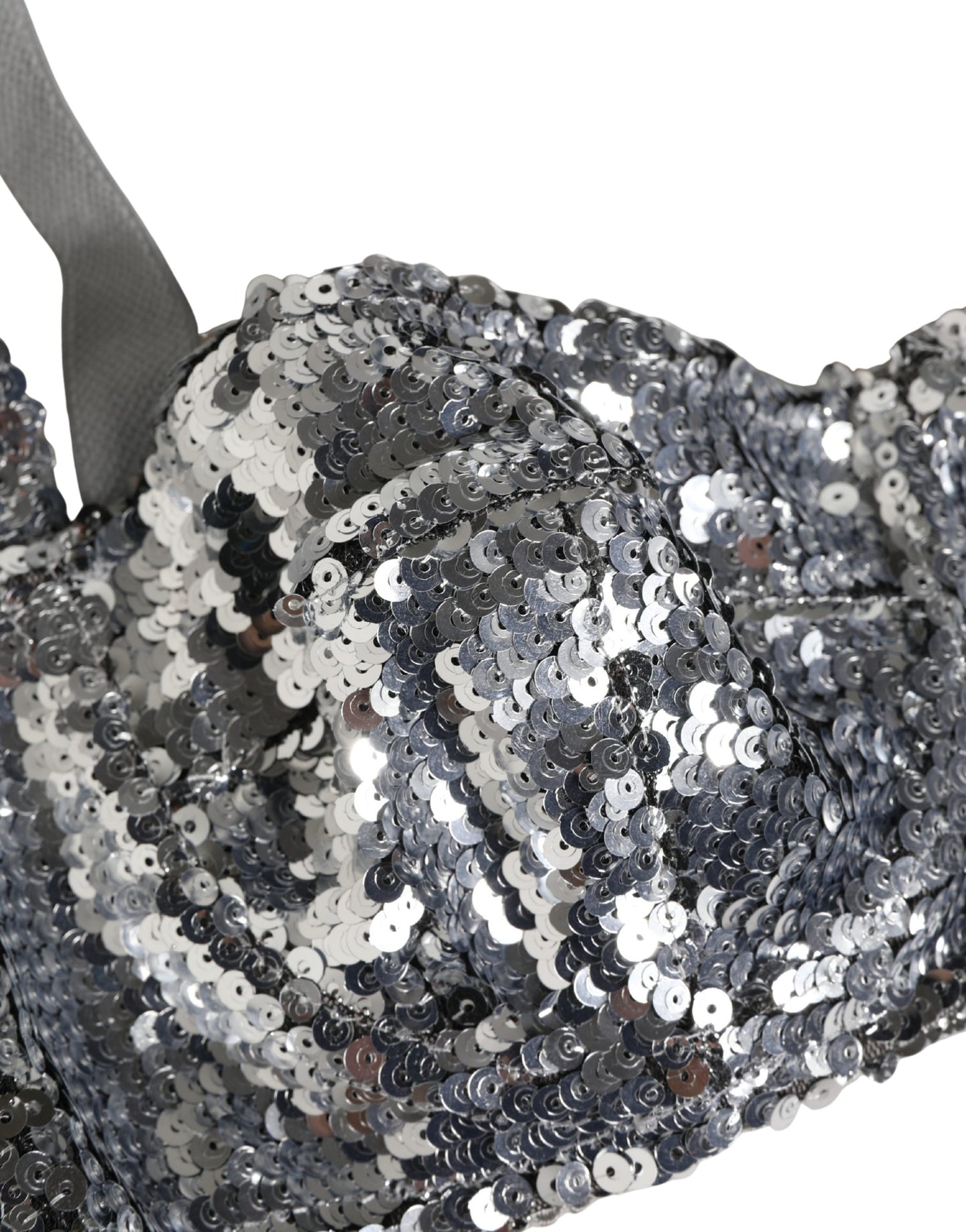 Silver Sequined Nyon Balconnet Bra Underwear