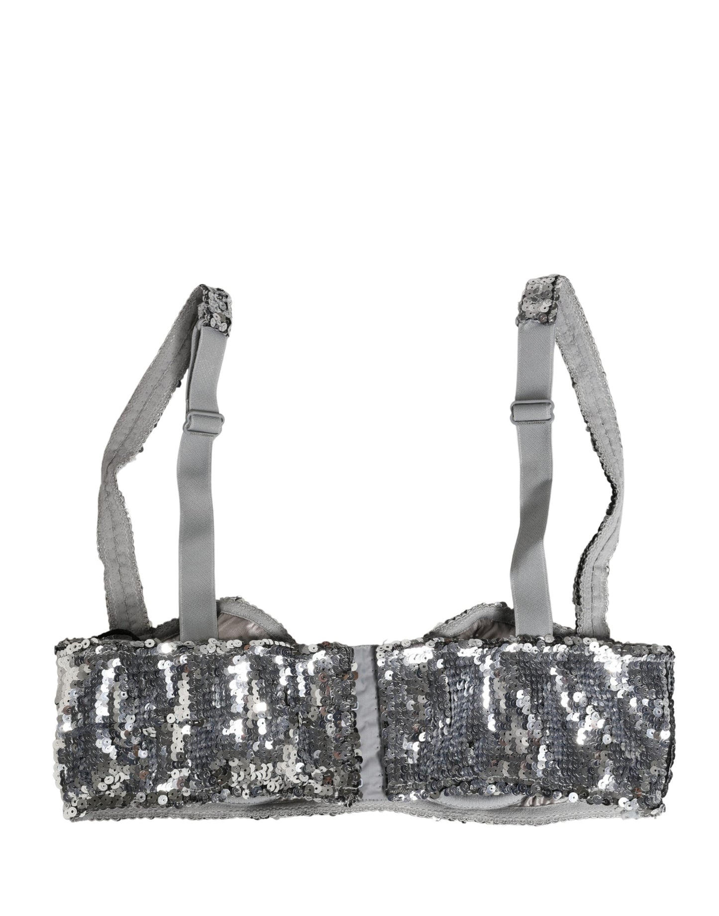 Silver Sequined Nyon Balconnet Bra Underwear