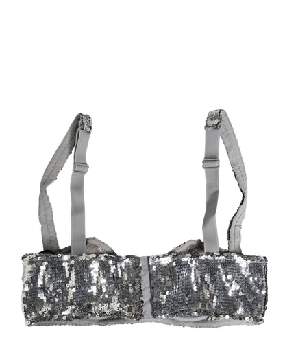 Silver Sequined Nyon Balconnet Bra Underwear